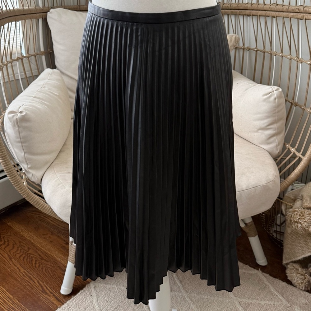 Georges Rech Paris Black‎ Pleated Faux Leather Skirt Midi A-Line Size M